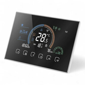 Inbouw thermostaat wifi touchscreen 230V 4 draads 3A zwart voor CV en boiler programmeerbaar