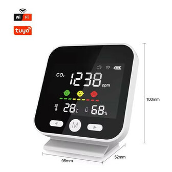 Luchtkwaliteitmeter met CO₂, WiFi, LED-display en USB voeding (wit)