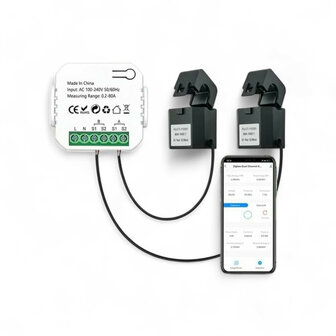 Energiemeter met 2 klemmen, WiFi 2.4GHz en 80A voor zonnepanelen (wit)