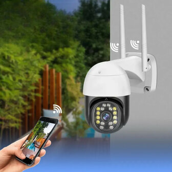 Beveiligingscamera buiten 1080P IP65 nachtzicht 15 m bewegingsdetectie wit WiFi