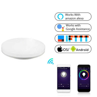 Plafonniere 18W 1500 lm dimbaar met WiFi, opbouwmontage, instelbare kleurtemperatuur wit