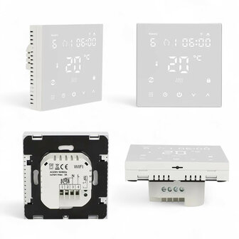Inbouw thermostaat met touchscreen, Tuya Smart Life, 4-draads 230V, wit