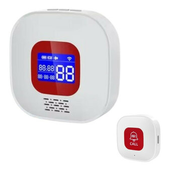 SOS-knop voor ouderen wit - basisstation met display en batterijstatus, 2.4GHz WiFi (binnen)