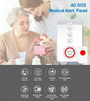 SOS Alarmset binnenhuis met 4G-simkaart, intercomfunctie en waterdichte IP65-knop (wit)