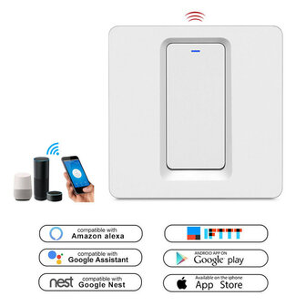 Inbouw WiFi lichtschakelaar 1‑knops, geen nuldraad, Tuya Smart Life compatibel, wit