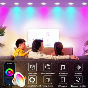 Inbouwspot LED 9W RGB WiFi appbediening inbouw &Oslash;105mm Wit