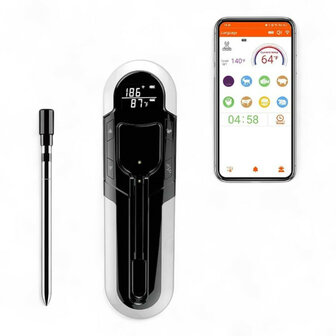 Draadloze BBQ vleesthermometer Bluetooth met 150 m bereik en LCD-display grijs