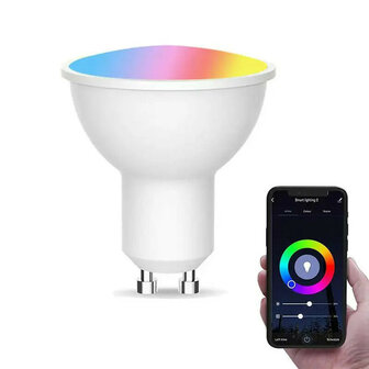 Slimme GU10 WiFi spotlight dimbaar RGB+CCT 2700&ndash;6500K 4,7W 806 lm wit