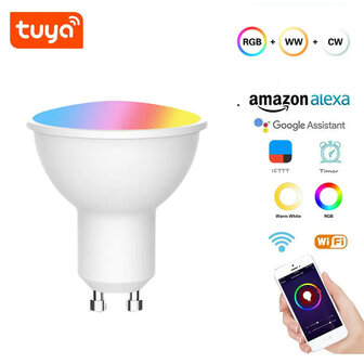 Slimme GU10 WiFi spotlight dimbaar RGB+CCT 2700&ndash;6500K 4,7W 806 lm wit