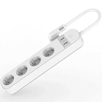WiFi stekkerdoos met 4 EU-stopcontacten, 2x USB-A en 1x USB-C, 16A/3680W, Wit
