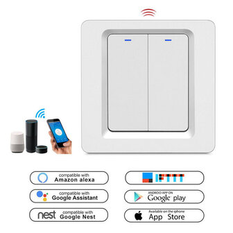 Zigbee 2-voudige inbouw lichtschakelaar zonder nuldraad (wit)