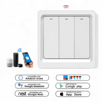 3-voudige slimme inbouw lichtschakelaar Zigbee met Tuya Smart Life bediening (wit)