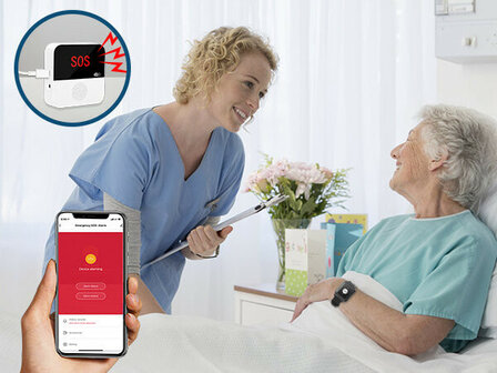 Alarmknop voor ouderen met zwart SOS-horloge, WiFi en LCD-display
