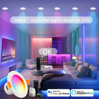 Slimme wifi-inbouwspot met RGB en instelbare wittonen 7 watt &Oslash;90 mm