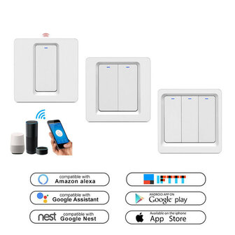 3-voudige wifi lichtschakelaar inbouw met Tuya Smart Life, zonder neutrale draad, wit