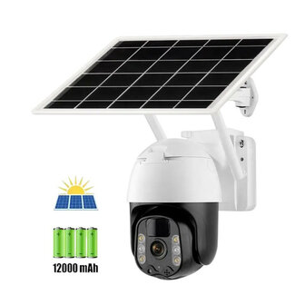 Beveiligingscamera buiten met zonnepaneel en 3MP PTZ kleurennachtzicht Wit