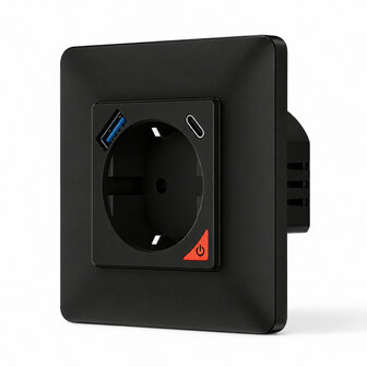 Inbouw stopcontact voor opladen met USB en USB-C PD met WiFi bediening en spraakassistent compatibiliteit (zwart)