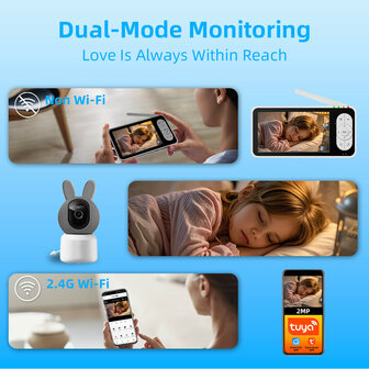 Babyfoon met camera 1080p WiFi, huildetectie, nachtzicht en tweerichtingsaudio