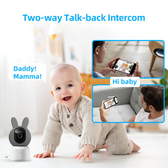 Babyfoon met camera 1080p WiFi, huildetectie, nachtzicht en tweerichtingsaudio