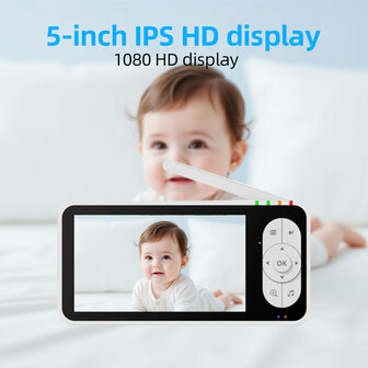 Babyfoon met camera 1080p WiFi, huildetectie, nachtzicht en tweerichtingsaudio