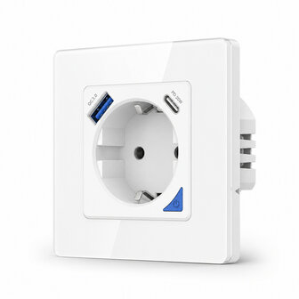 Inbouw stopcontact voor opladen met USB en USB-C PD met WiFi bediening wit (glaspaneel)