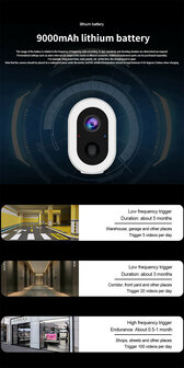 Beveiligingscamera met accu voor buiten met wifi, bewegingsdetectie, spotlight en tweeweg audio