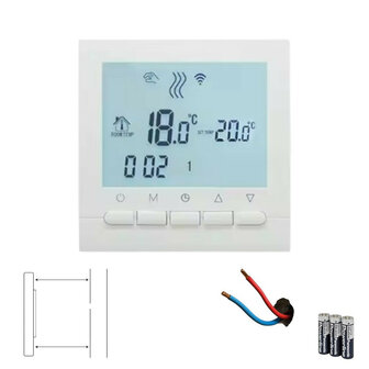 Thermostaat voor cv met touchscreen, inbouw, 2-draads, programmeerbaar, wit