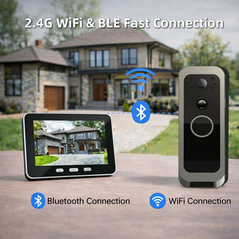 Video deurbel met Wifi en Tuya-app, batterijvoeding 5000 mAh, IP65 (zilver)