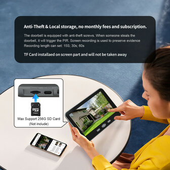 Video deurbel met Wifi en Tuya-app, batterijvoeding 5000 mAh, IP65 (zilver)