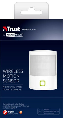 Bewegingssensor voor slimme systemen draadloos met meldfunctie en integratie wit kunststof voor binnengebruik