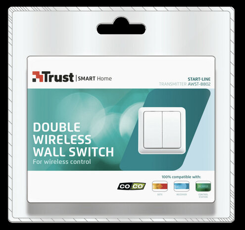 Draadloze dubbele wandschakelaar voor KlikAanKlikUit systeem met bediening zonder stroomaansluiting