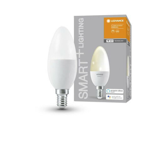 Slimme WiFi lamp E14 fitting peer vorm warm wit licht traploos dimbaar zonder bridge bediening app