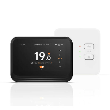 Thermostaat voor cv boilers en warmtepompen met wifi bediening en inzicht in verbruik