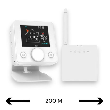 Thermostaat voor centrale verwarmingsinstallatie met draadloze wifi en draaiknopbediening