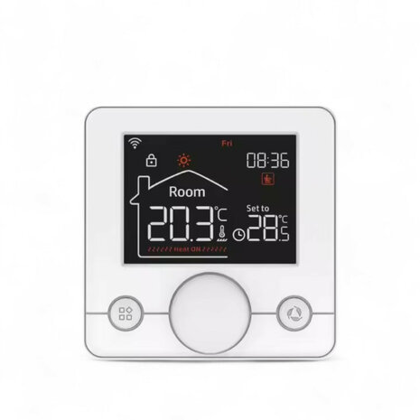 Thermostaat voor centrale verwarmingsinstallatie met draadloze wifi en draaiknopbediening