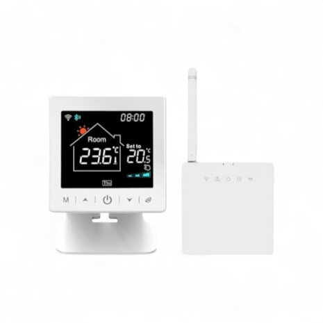 Draadloze Wifi thermostaat voor C V installatie met tiptoetsbediening en nauwkeurige temperatuurregeling