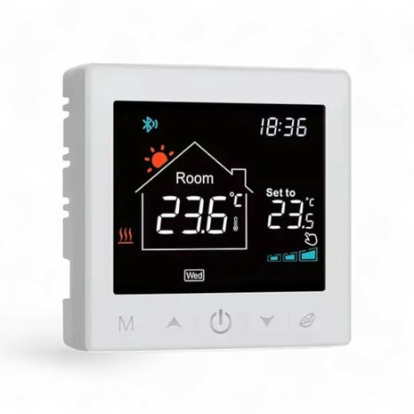 Draadloze Wifi thermostaat voor C V installatie met tiptoetsbediening en nauwkeurige temperatuurregeling