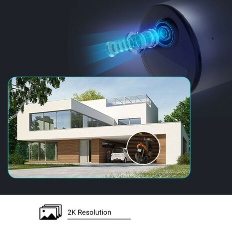 Buitencamera voor beveiliging met wifi 24 gigahertz en 2304 bij 1296 resolutie met zonnepaneel en oplaadbare batterij