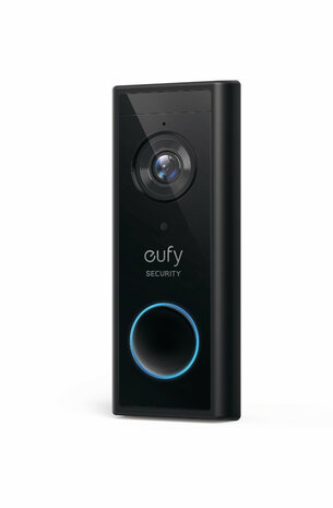 Deurbel uitbreiding voor Eufy Homebase 2 en 3 met 2K HD beeld en AES 256 encryptie batterij of bedraad muurbevestiging zwart kunststof IP65 waterdicht