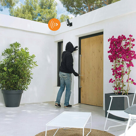 Beveiligingscamera voor buiten met vaste montage en ingebouwde sirene voor detectie en verlichting