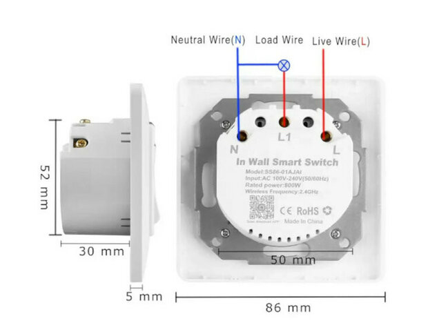 Slimme inbouw schakelaar voor twee knoppen met controleverlichting en app bediening