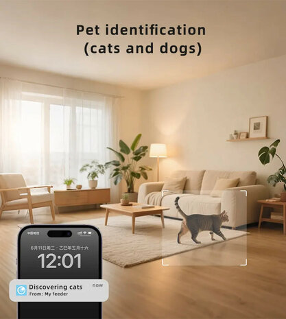 Voerautomaat voor huisdieren met wifi bediening en stemopnamefunctie