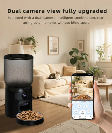 Voerautomaat voor huisdieren met wifi bediening en stemopnamefunctie