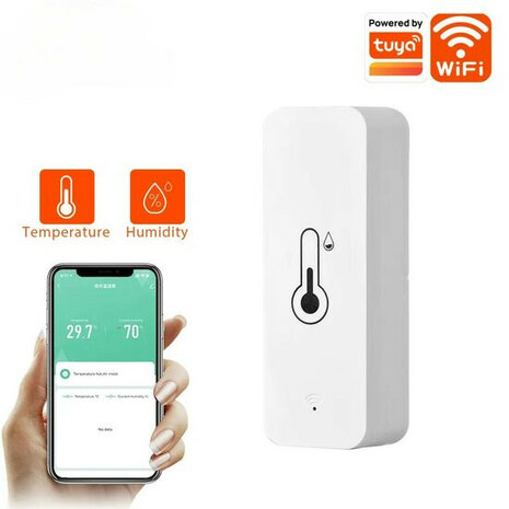 Vochtigheids en temperatuursensor voor binnen met wifi real time metingen en app bediening