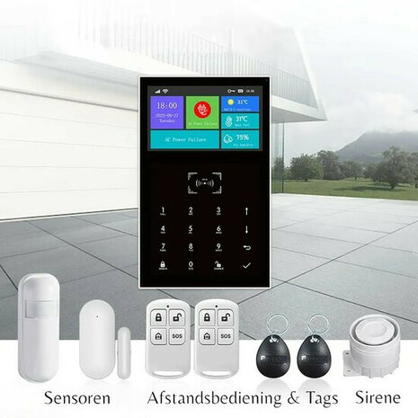 Alarmsysteem voor woning en kantoor met 4G doormelding helder display deur sensor PIR sensor sirene tags afstandsbedieningen
