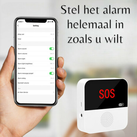 SOS Alarmset voor ouderen met WiFi systeem met visueel en hoorbaar alarm en pagerfunctie
