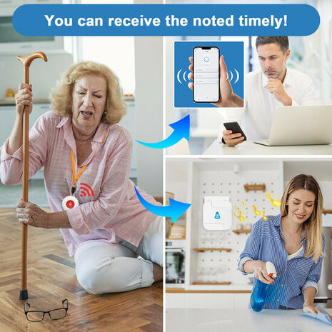SOS Alarmset voor ouderen binnenshuis met WiFi systeem en extern display voor noodmelding