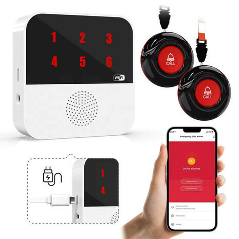 SOS knoppen set voor ouderen met extern display en uitbreidbaar tot zes wearables via wifi verbinding