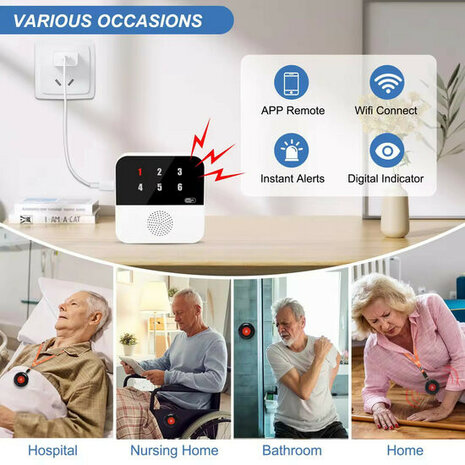 SOS knoppen set voor ouderen met extern display en uitbreidbaar tot zes wearables via wifi verbinding