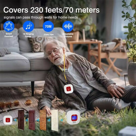 SOS Alarmset voor binnenhuis met 4G simkaart en waterdichte knop met visueel en hoorbaar alarm